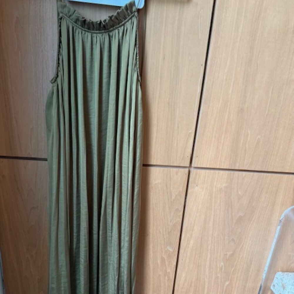 NWT Zara Satin Grecian Style Summer Slip Dress in Army Green - Size Women's XS